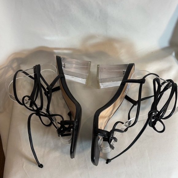 STEVE MADDEN Sz 8.5 Lavina Strappy Sandals Clear Block Heels Ankle or Leg Wrap - Picture 7 of 12